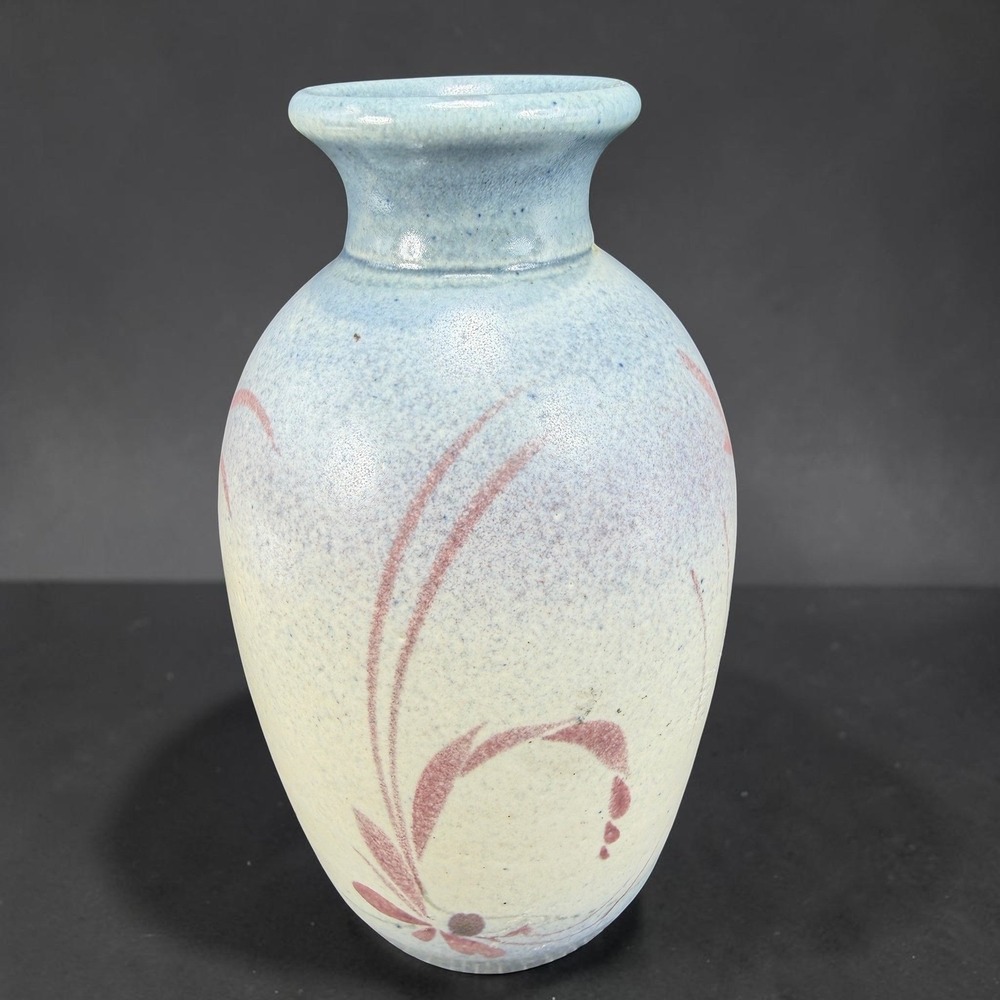 Jack Westlin Northwest Pottery Vase Blue Cream Mauve Floral Speckled Glaze VTG